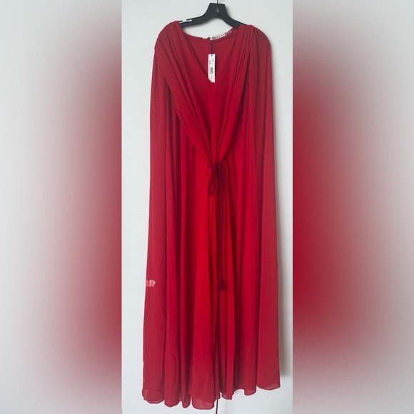 Alice + Olivia Zenaida Cape-effect de chine Bright Ruby Dress- NWT SIZE 12 - Picture 9 of 10